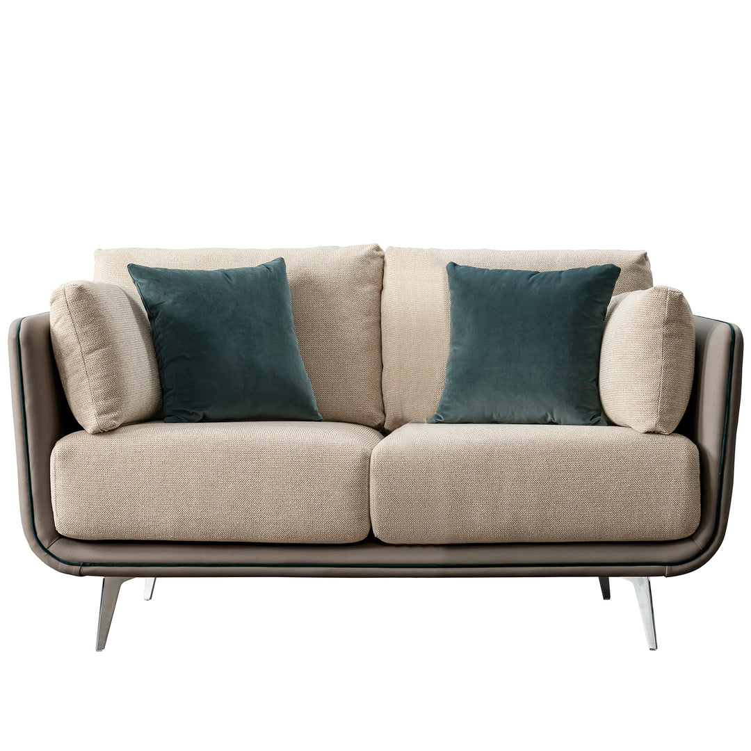 Modern mixed weave fabric microfiber leather 2 seater sofa vanta in white background.