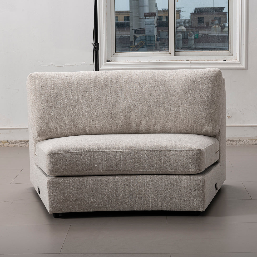 Modern mixed weave fabric modular joint connection 1 seater sofa terra in details.