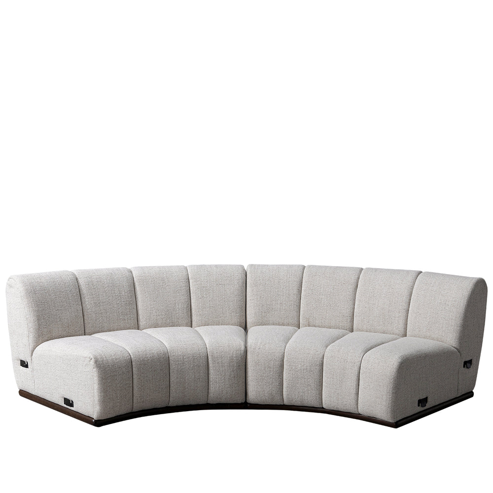 Modern mixed weave fabric modular sectional 4 seater sofa bento in white background.