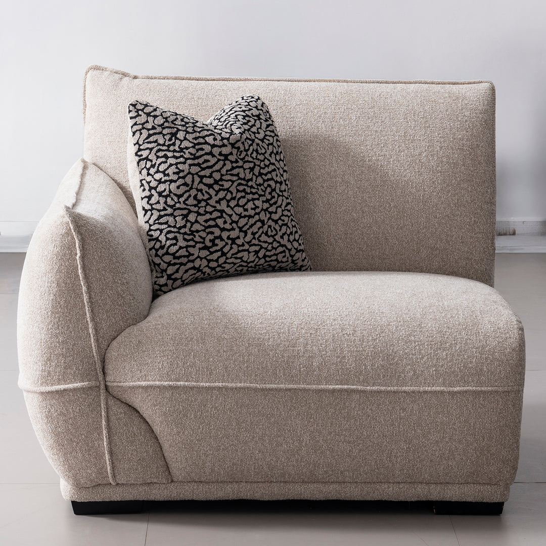 Modern mixed weave fabric sectional 3 seater sofa cloudy color swatches.
