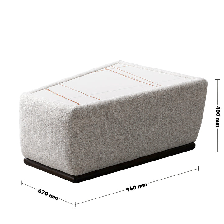 Modern mixed weave fabric sintered stone modular sofa side table bento color swatches.