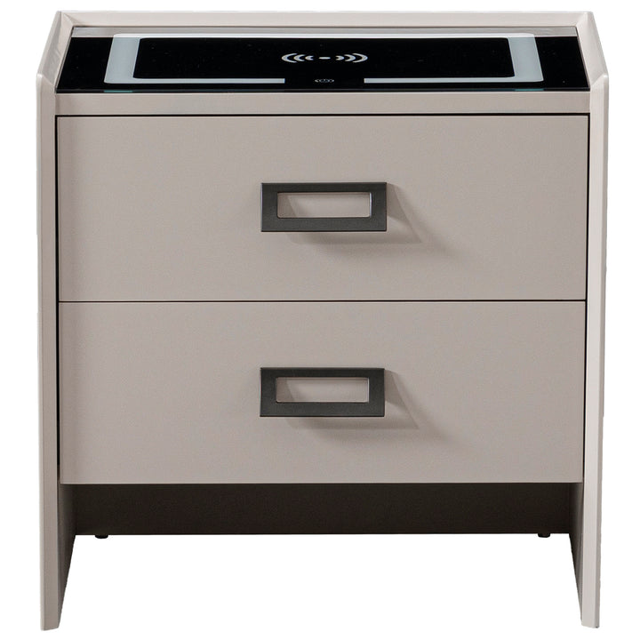 Modern plywood tempered glass electional function side table pixo in white background.