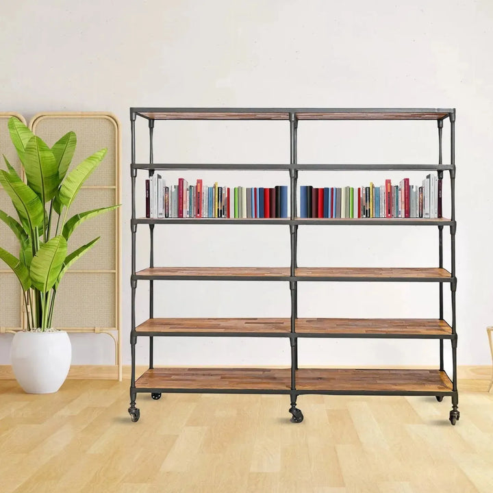 Rustic elm wood display shelf robust in real life style.