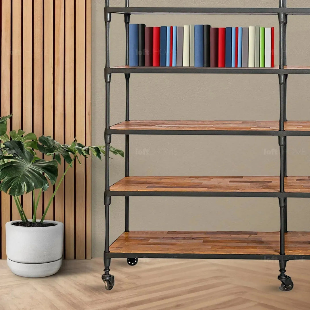 Rustic elm wood display shelf robust with context.
