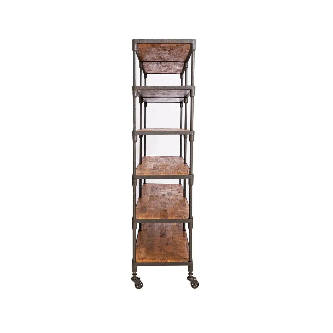 Rustic elm wood display shelf robust material variants.