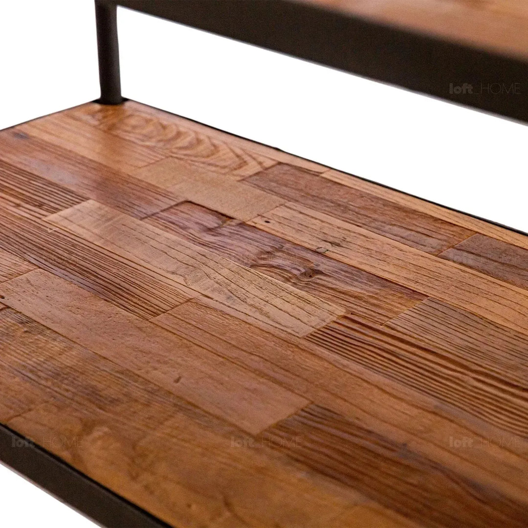 Rustic elm wood display shelf robust color swatches.