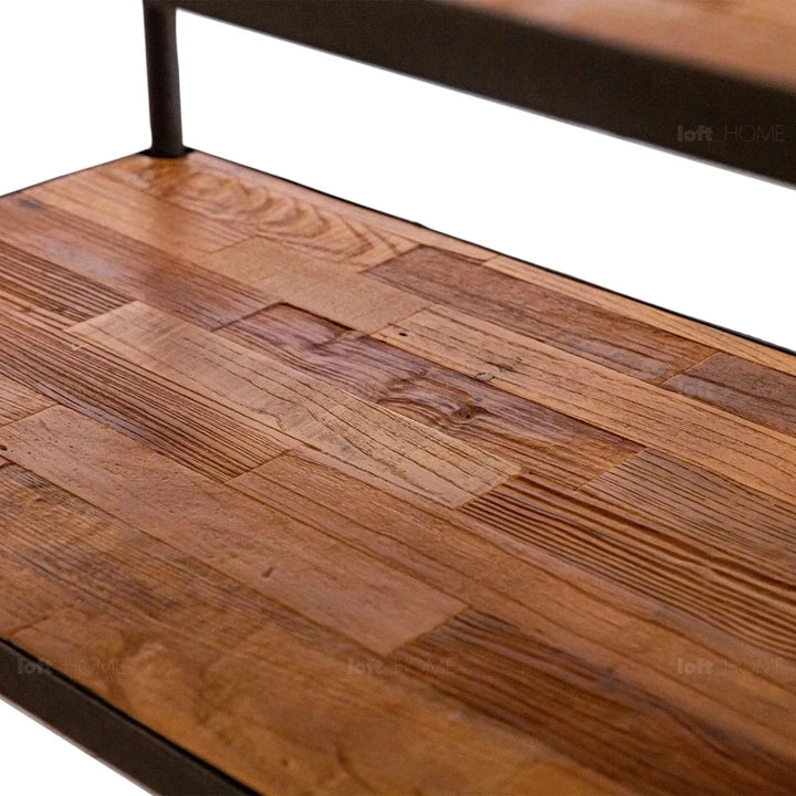 Rustic elm wood display shelf robust color swatches.