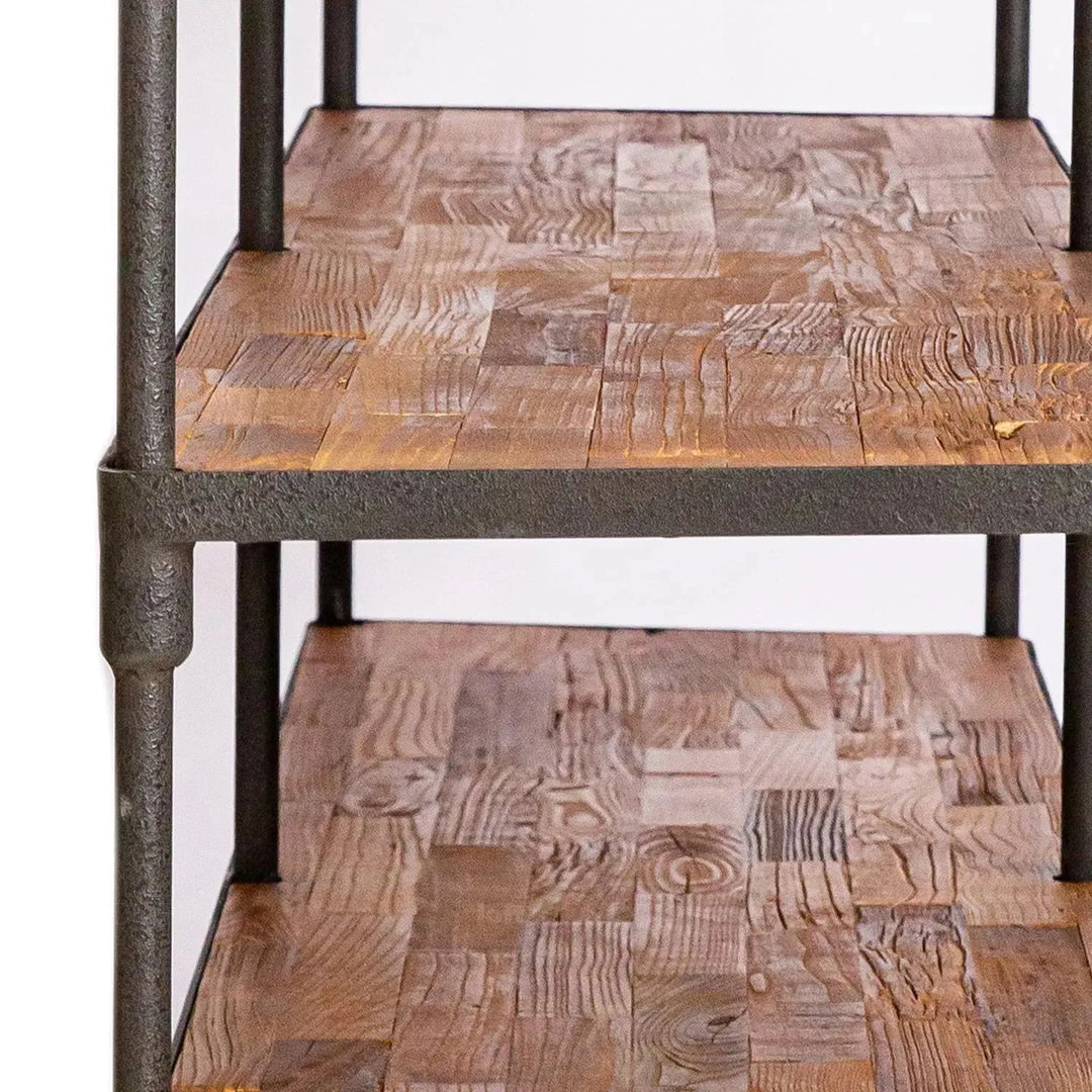 Rustic elm wood display shelf robust in still life.