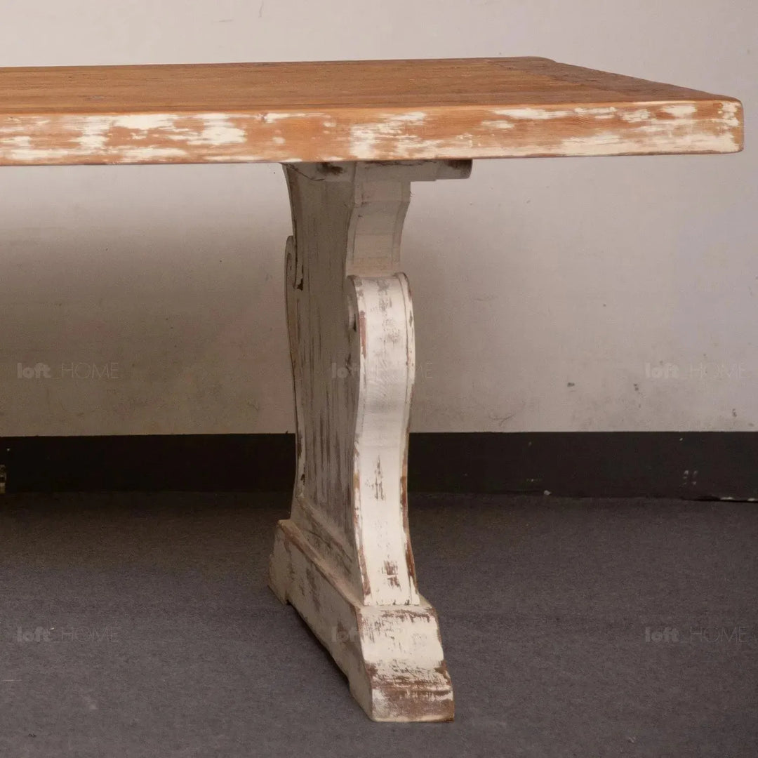 Rustic pine wood dining table pastoral in panoramic view.
