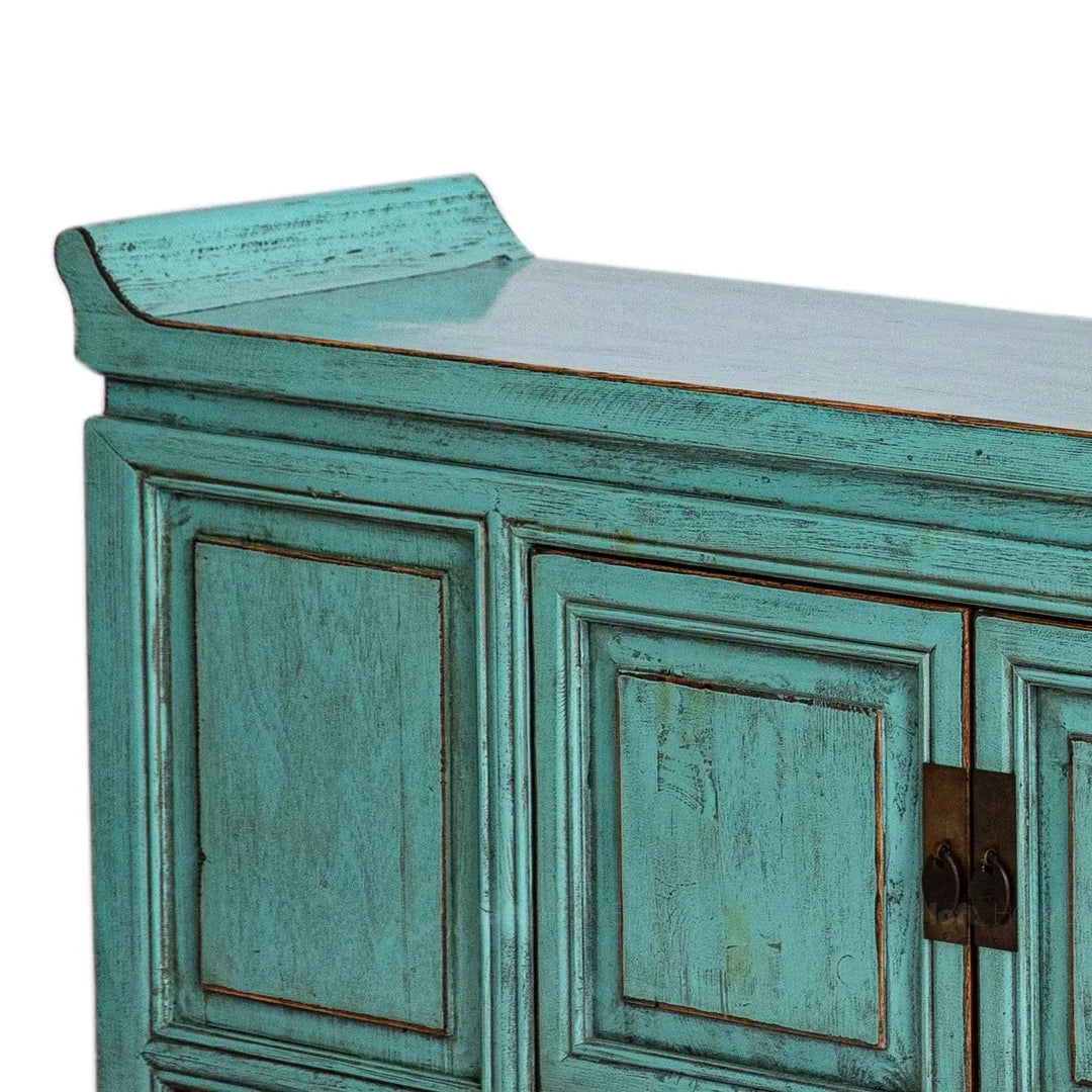 Rustic pine wood tv console whispers in still life.