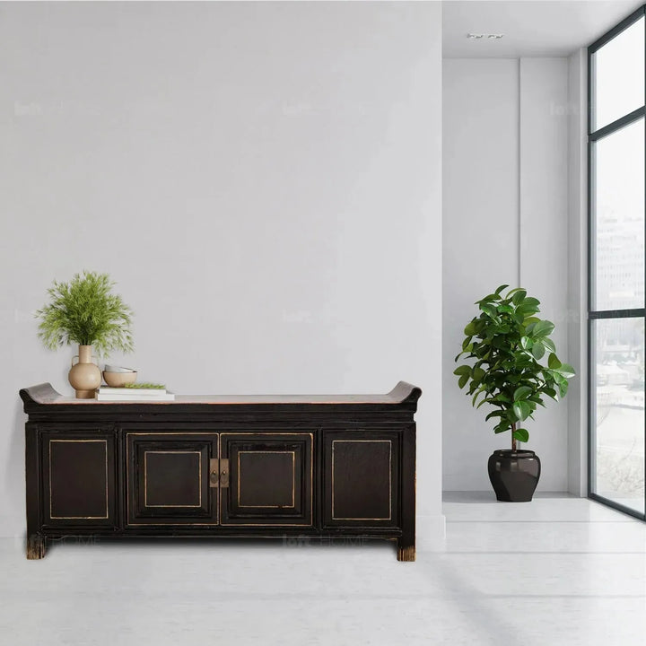 Rustic pine wood tv console yugen material variants.