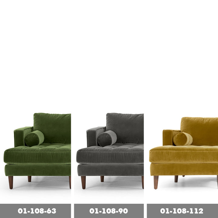 Modern velvet l shape sectional sofa scott 2+l color swatches.