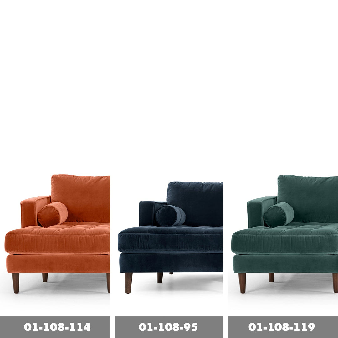 Modern velvet l shape sectional sofa scott 2+l material variants.