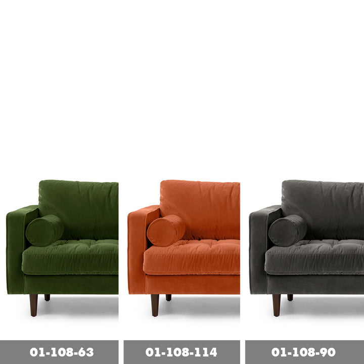 Modern velvet 3 seater sofa scott color swatches.