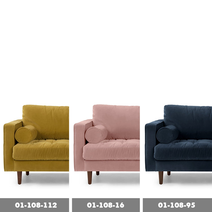 Modern velvet 3 seater sofa scott material variants.