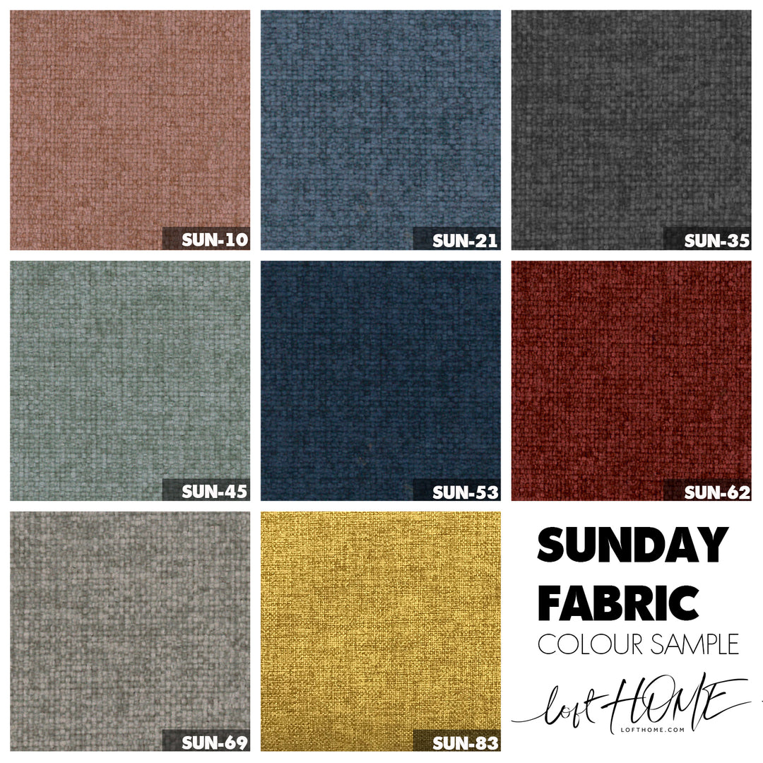 Minimalist fabric collar armrest 1 seater sofa up color swatches.