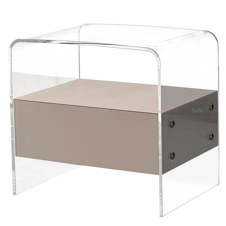 Modern acrylic side table tundra in panoramic view.