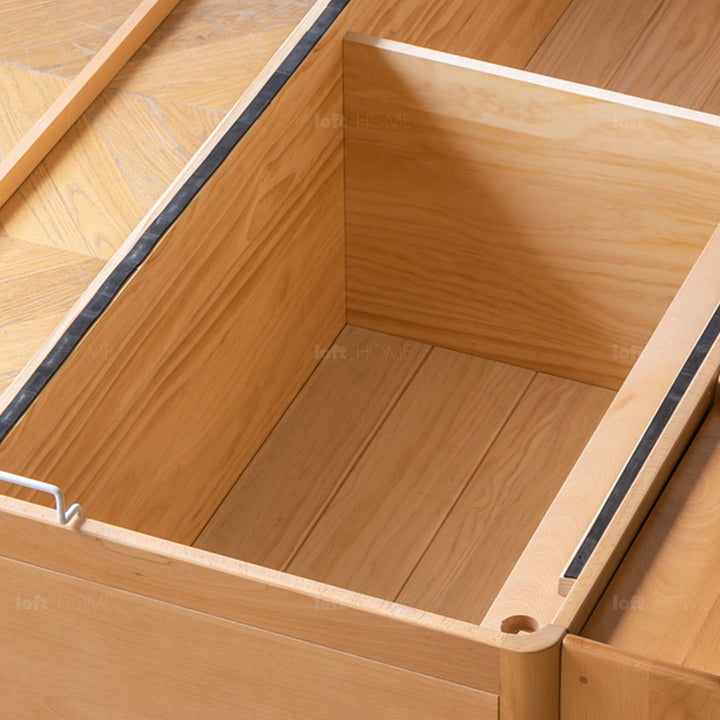 Scandinavian beech wood kids storage bed tidy in details.