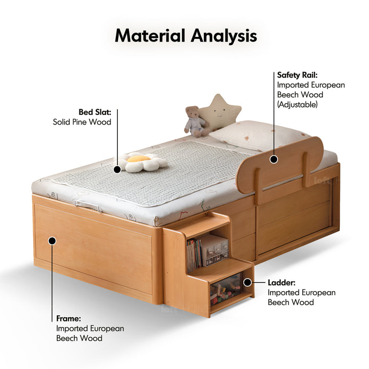 Scandinavian beech wood kids storage bed tidy environmental situation.
