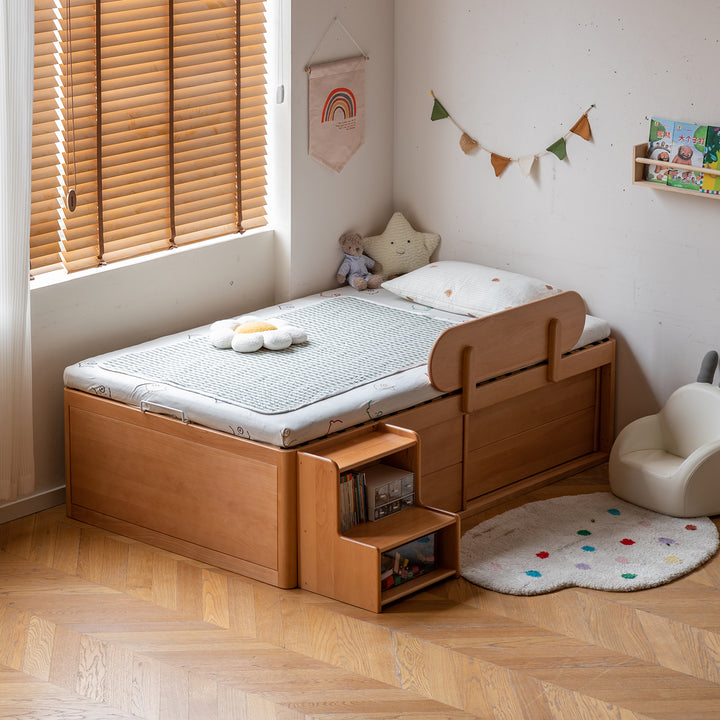 Scandinavian beech wood kids storage bed tidy primary product view.