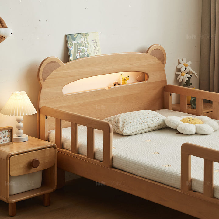 Scandinavian beech wood safety rails kids bed hugsy in details.