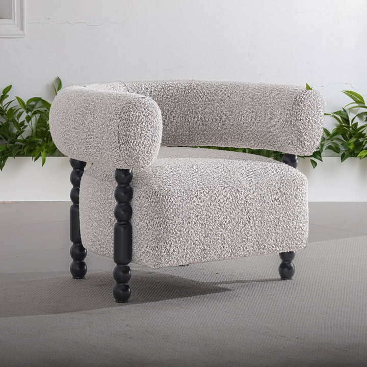 Japandi boucle fabric 1 seater sofa amarah with context.