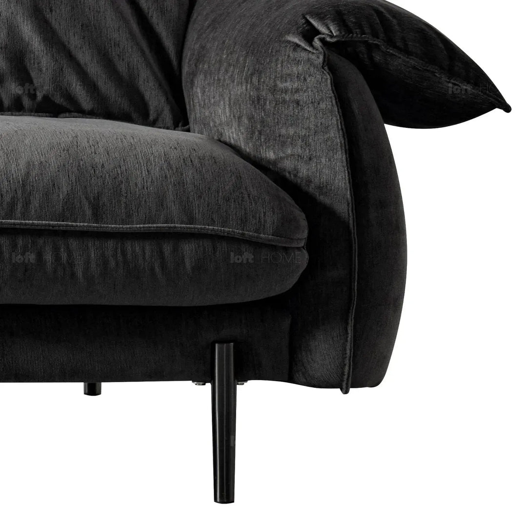 Modern chenille velvet fabric 3 seater sofa dushein in panoramic view.