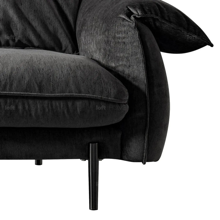 Modern chenille velvet fabric 3 seater sofa dushein in panoramic view.