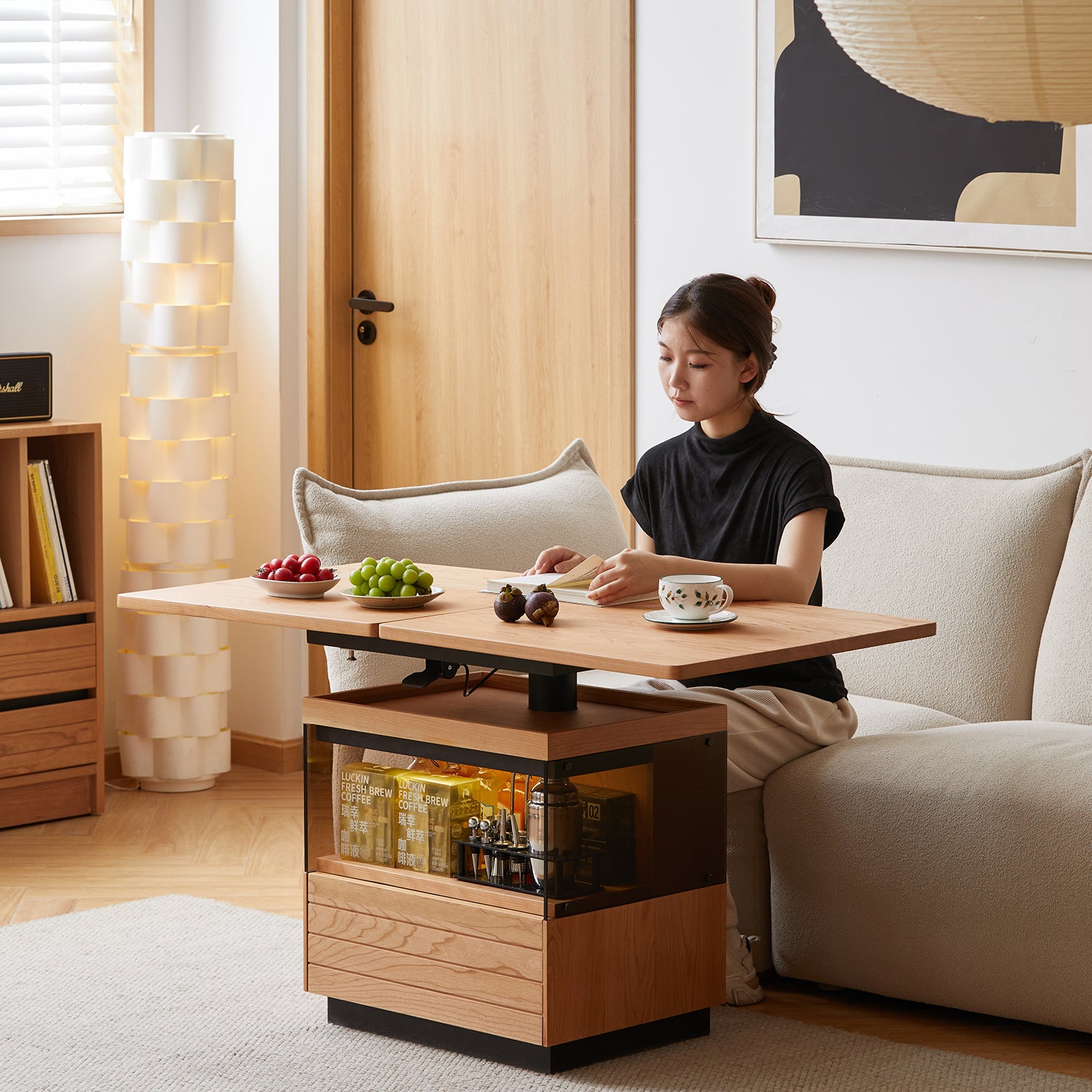 Scandinavian Cherry Wood Extendable Height Adjustable Coffee Table MIR ...
