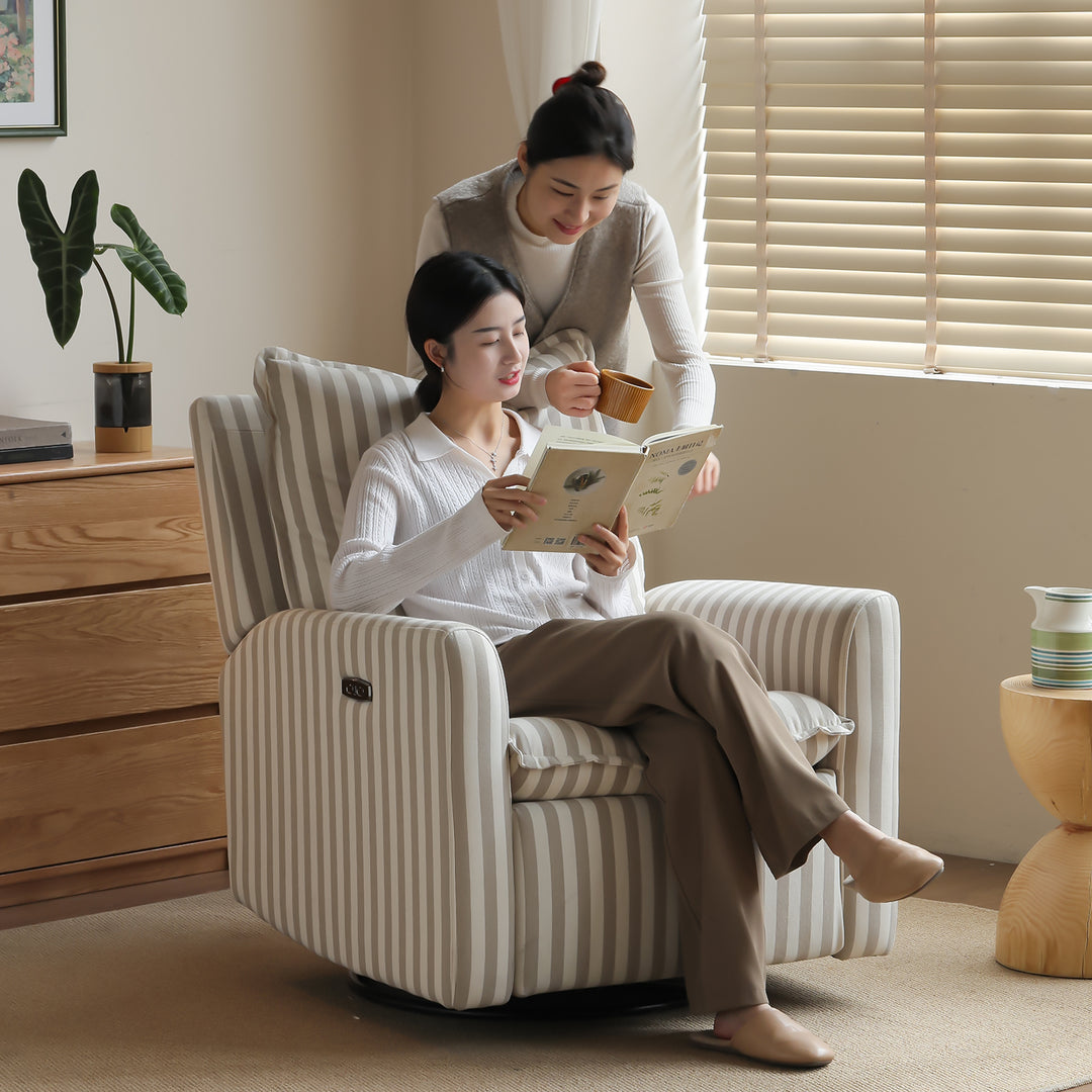 Scandinavian cotton fabric electric recliner revolving 1 seater sofa seabreeze material variants.