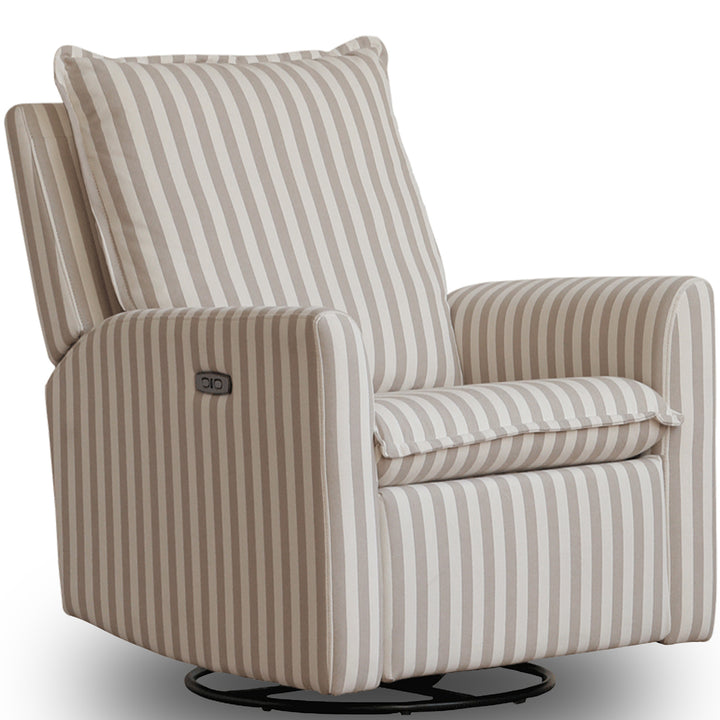Scandinavian cotton fabric electric recliner revolving 1 seater sofa seabreeze in white background.