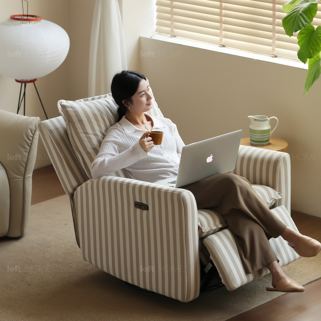 Scandinavian cotton fabric electric recliner revolving 1 seater sofa seabreeze in real life style.