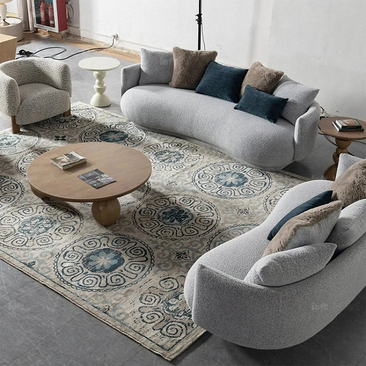 Cream fabric 3 seater sofa heritage in close up details.