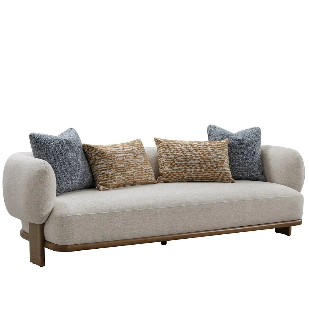 Scandinavian fabric 3 seater sofa waltz in close up details.