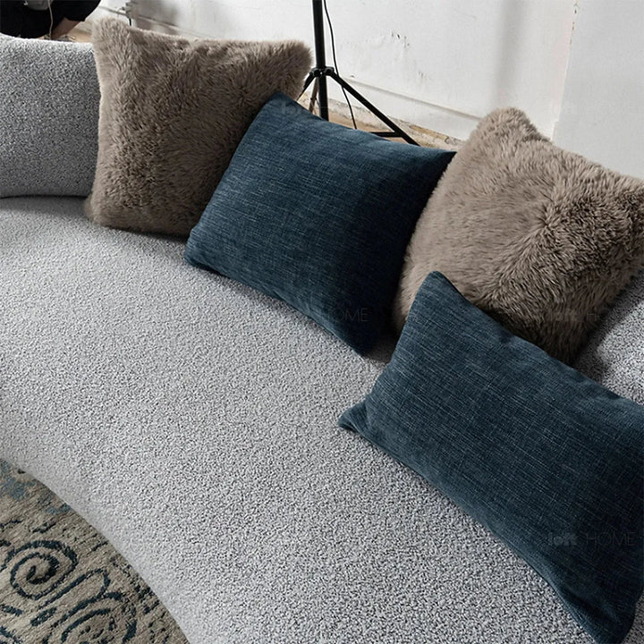 Cream fabric 4 seater sofa heritage in panoramic view.
