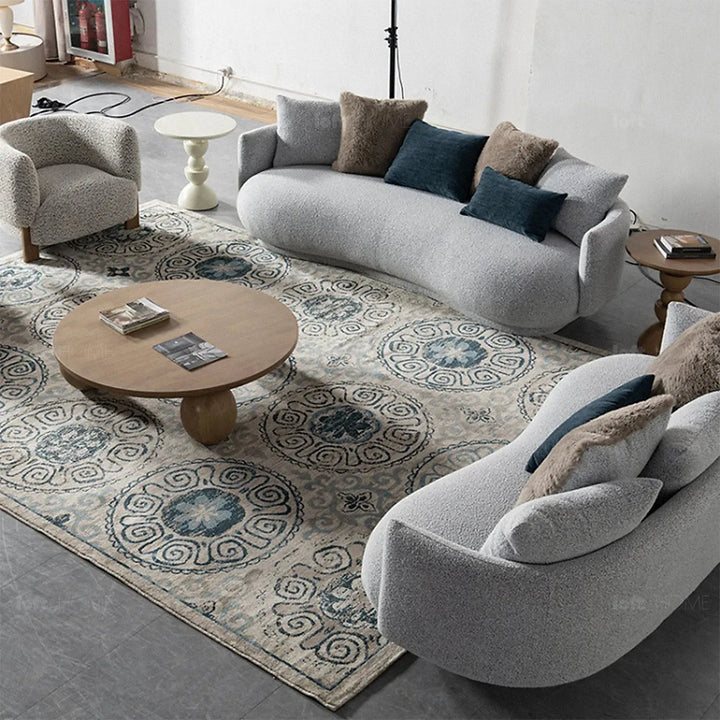 Cream fabric 4 seater sofa heritage in close up details.
