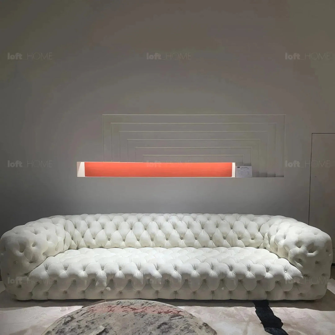 Vintage fabric 3 seater sofa mozart in panoramic view.