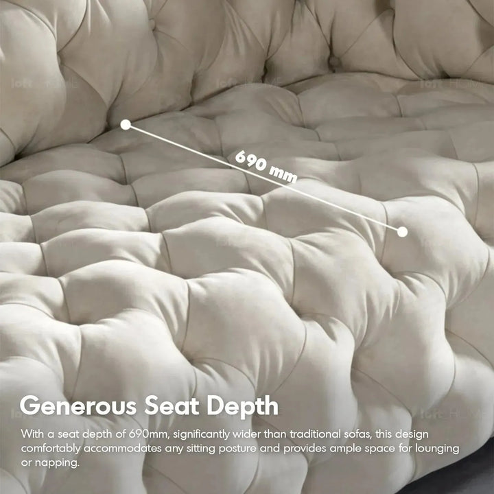Vintage fabric 3 seater sofa mozart in close up details.