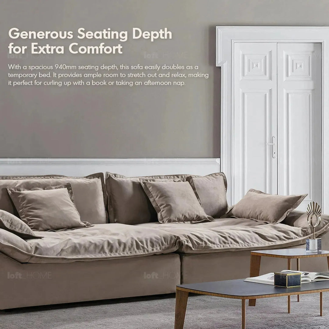 Contemporary fabric 5 seater sofa snuggle in details.