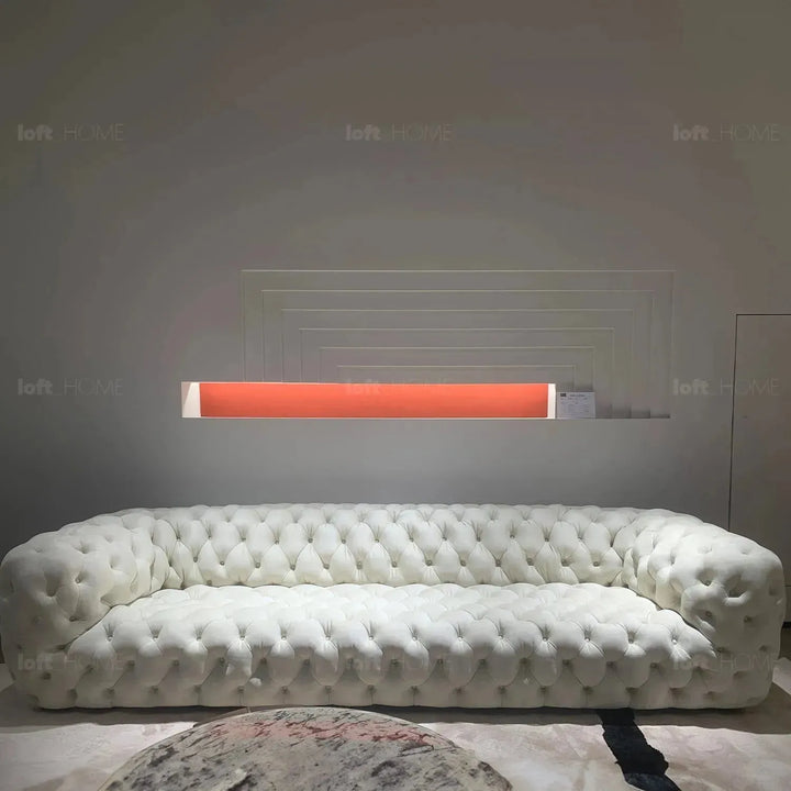 Vintage fabric 5 seater sofa mozart in panoramic view.