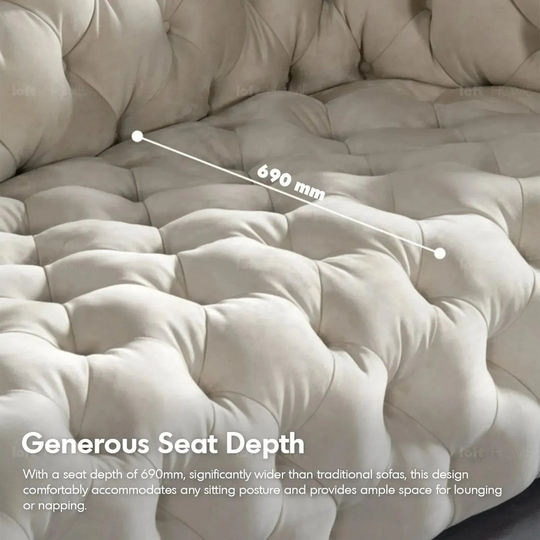 Vintage fabric 5 seater sofa mozart in close up details.