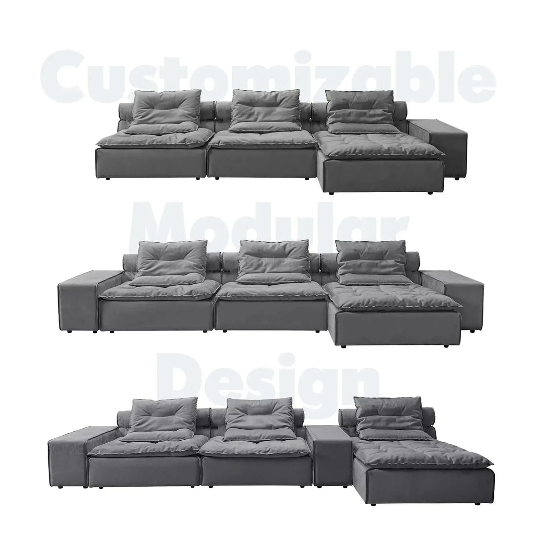 Modern fabric modular 1 seater sofa woolen in panoramic view.