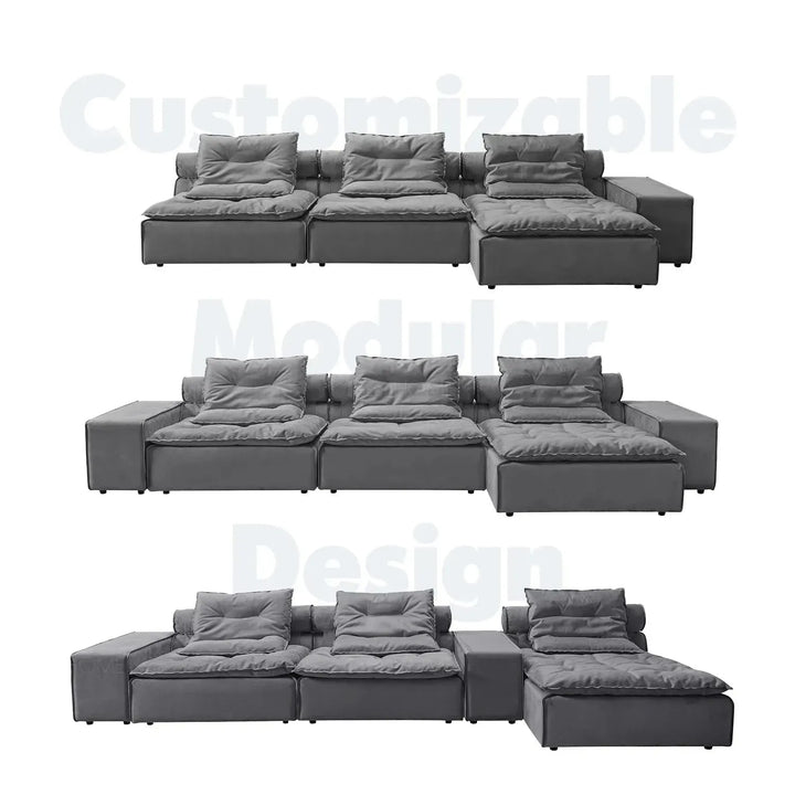 Modern fabric modular 1 seater sofa woolen in panoramic view.