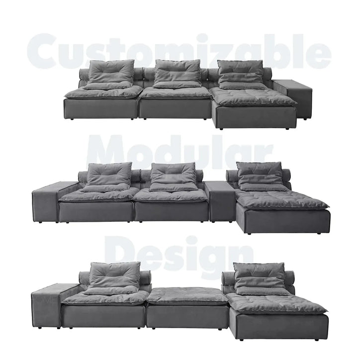 Modern fabric modular 1 seater sofa woolen in still life.