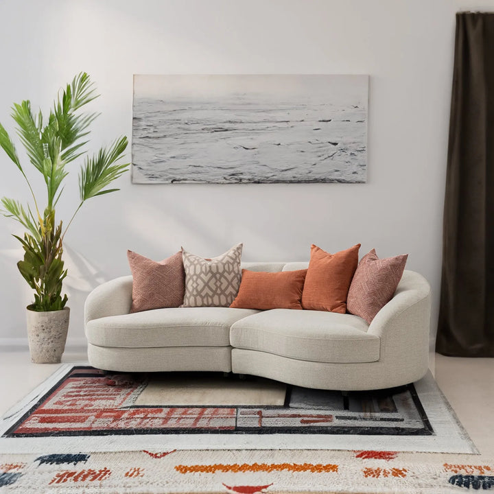 Cream fabric modular 4 seater sofa groove primary product view.