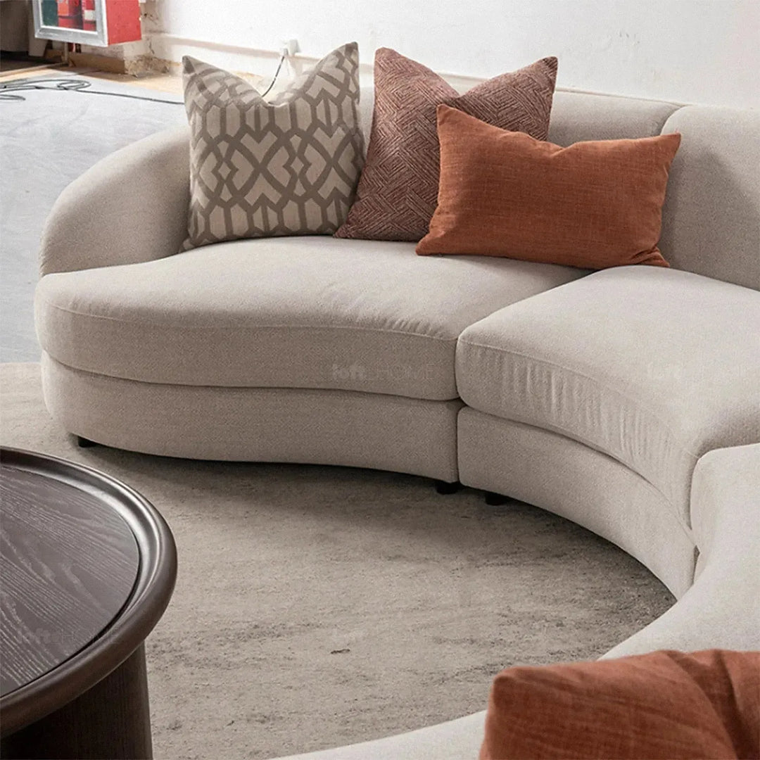Cream fabric modular 4 seater sofa groove in close up details.