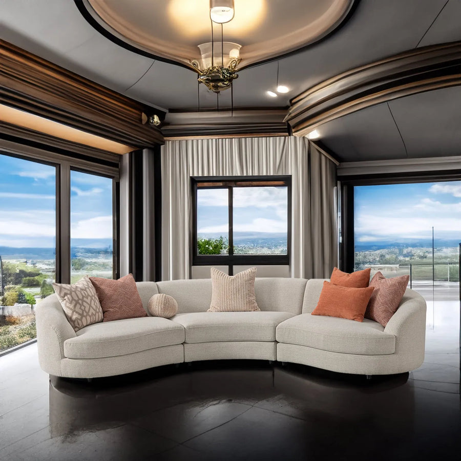 Cream fabric modular 5 seater sofa groove primary product view.
