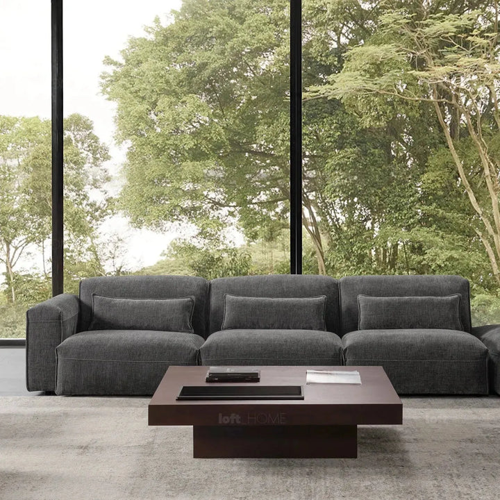 Modern corduroy velvet fabric modular 6 seater sofa opera in still life.