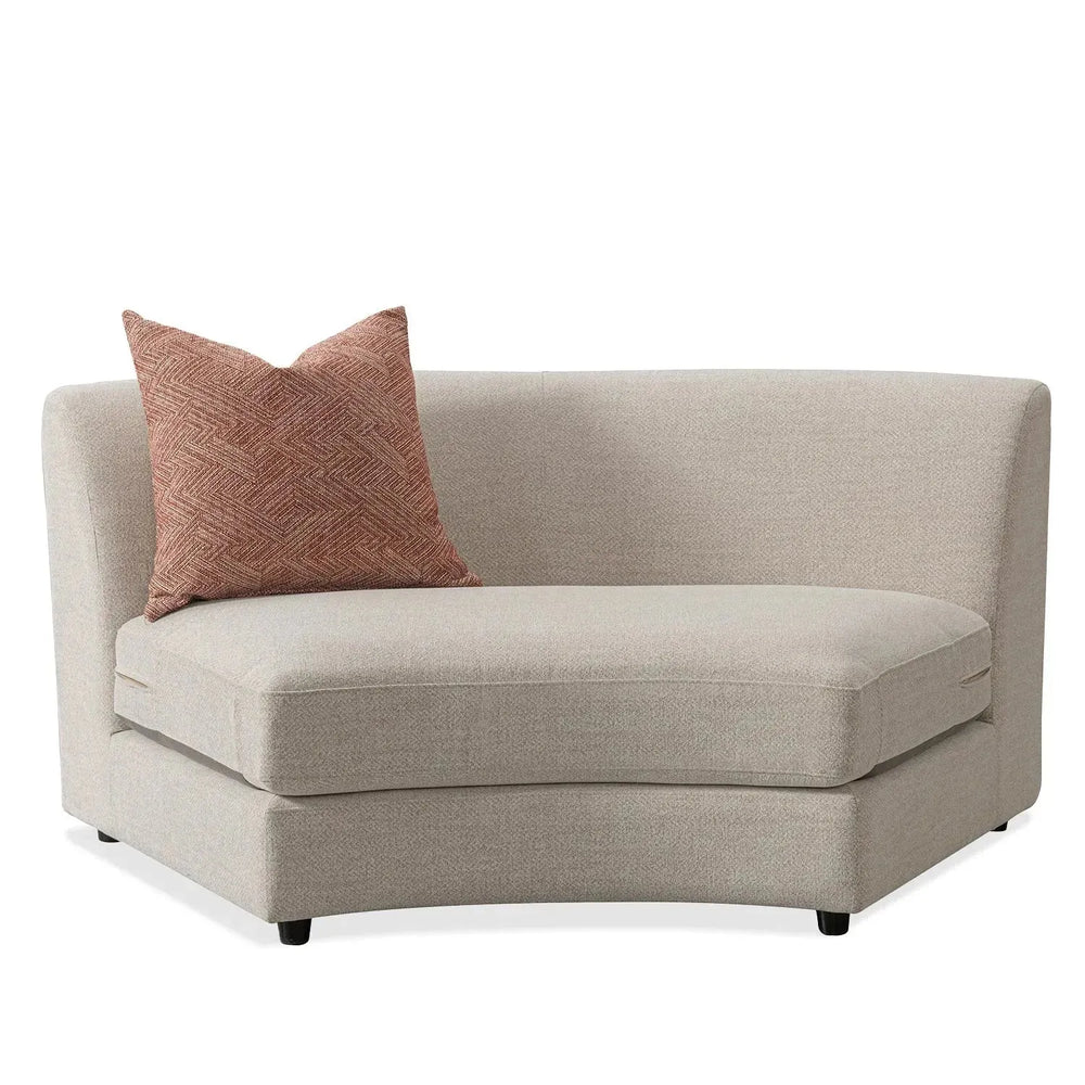 Cream fabric modular armless 1 seater sofa groove in white background.