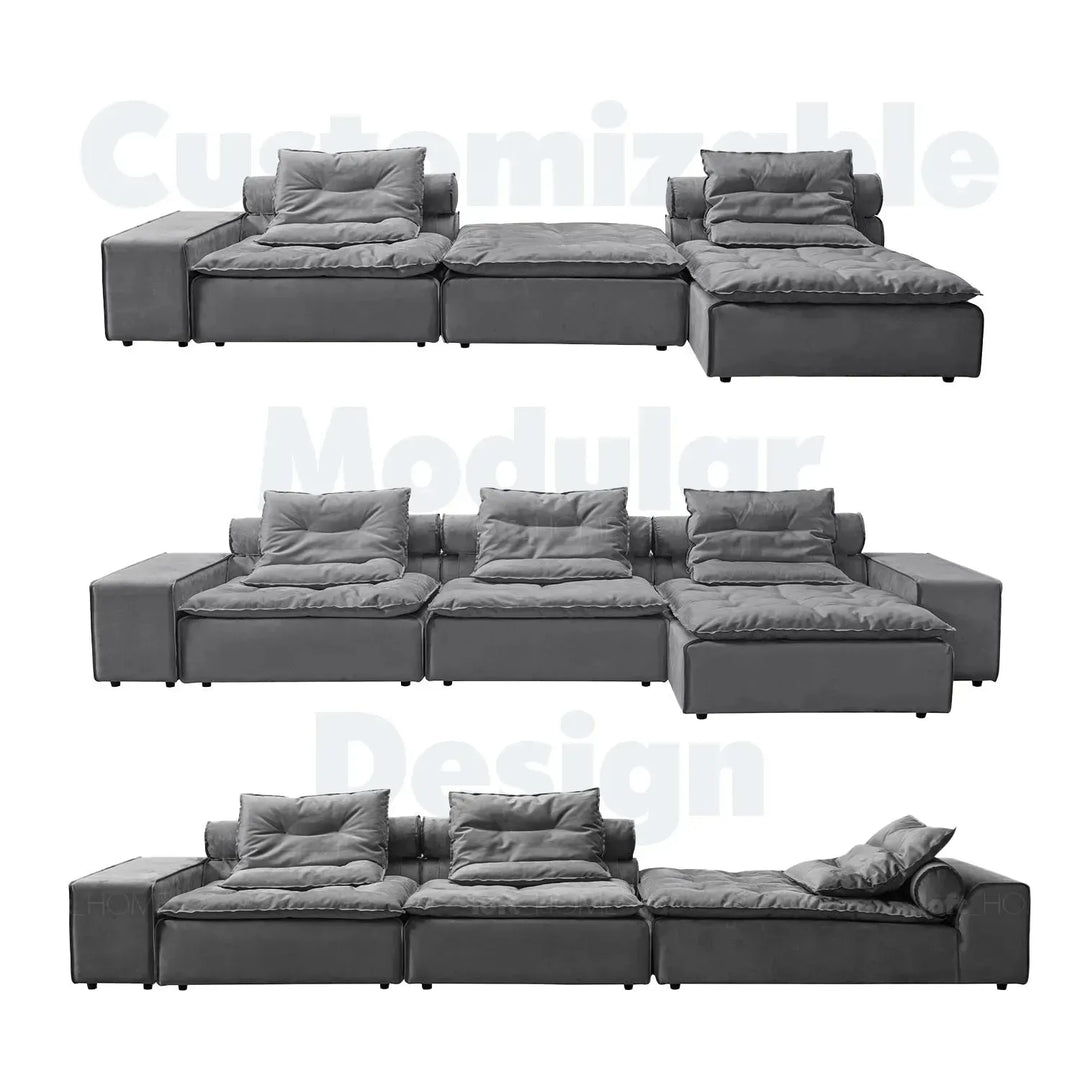 Modern fabric modular chaise sofa woolen in panoramic view.
